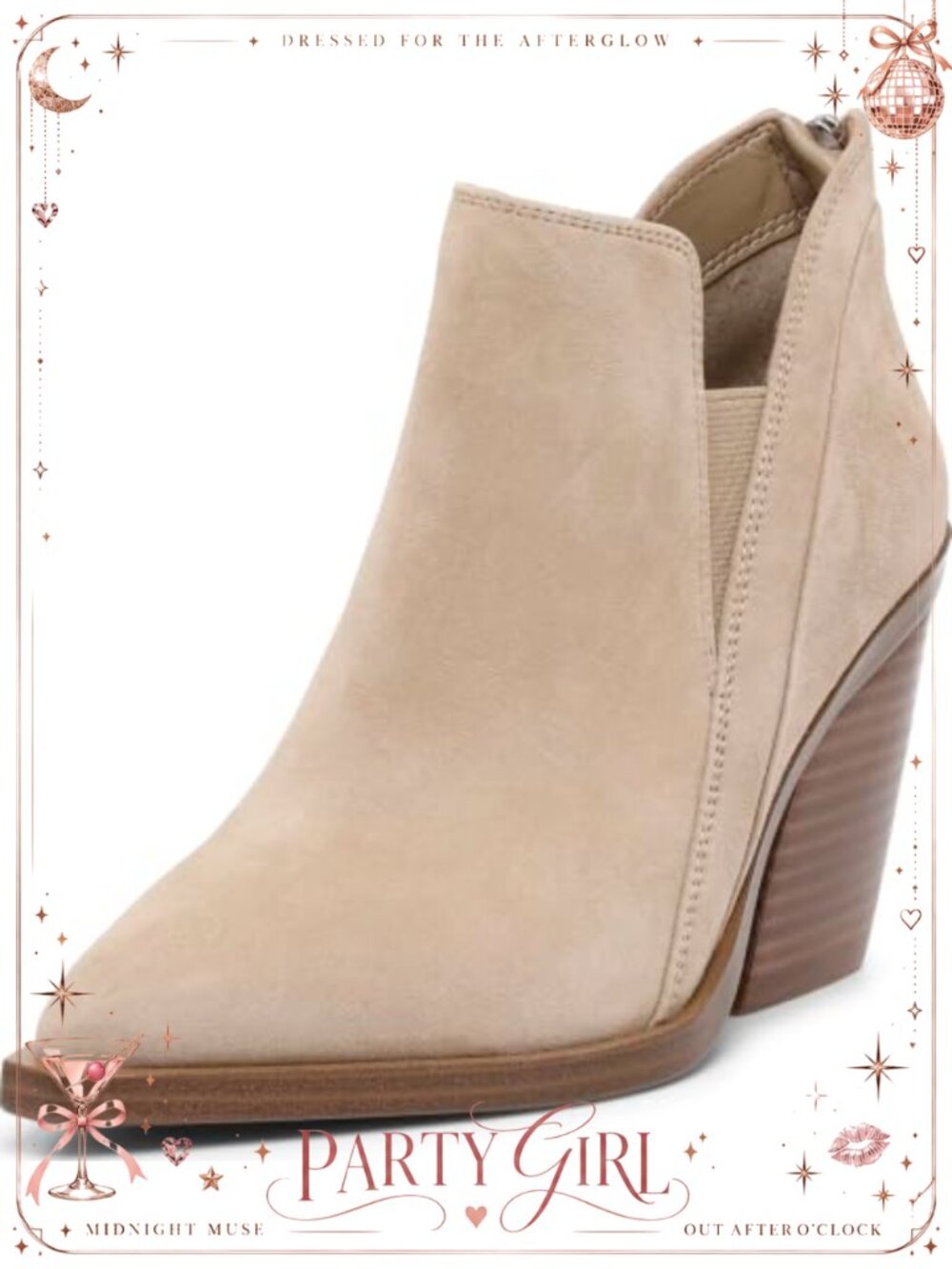 Vince Camuto Gradina Tan Leather Ankle Bootie Stacked Block Heel